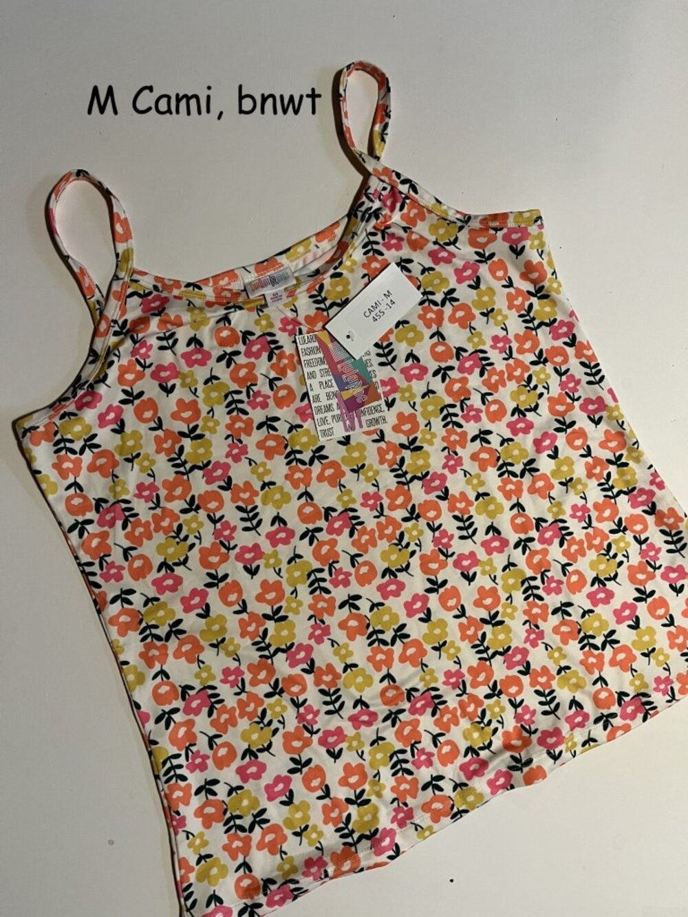 Medium Lularoe Cami, white with pink, orange, yellow flowers
